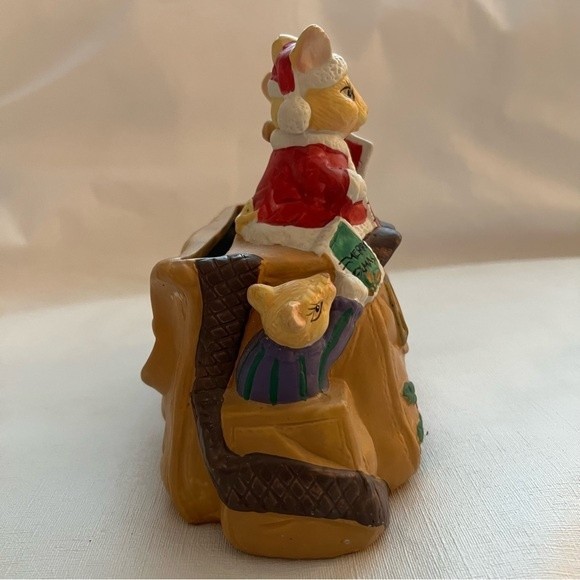 Vintage Porcelain Mr. & Mrs. Santa Mouse Christmas Card Mail Holder - Picture 2 of 9